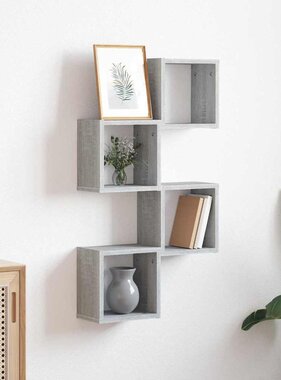 VidaXL Wandplanken met opslag 4 pcs Grijs 26 x 15 x 26 cm Bewerkt hout