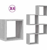 VidaXL Wandplanken met opslag 4 pcs Grijs 26 x 15 x 26 cm Bewerkt hout