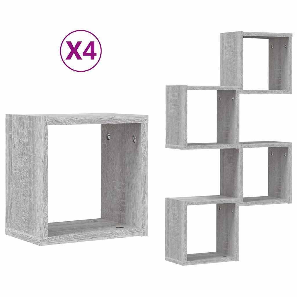VidaXL Wandplanken met opslag 4 pcs Grijs 26 x 15 x 26 cm Bewerkt hout