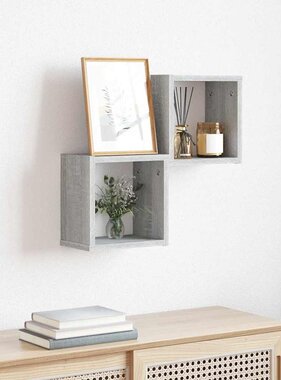 VidaXL Wandplanken met opslag 2 pcs Grijs 26 x 15 x 26 cm Bewerkt hout