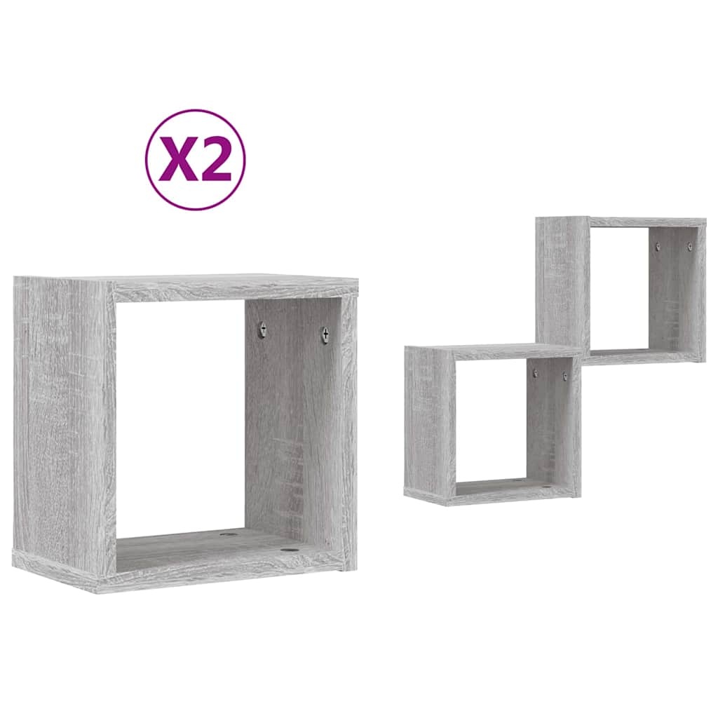 VidaXL Wandplanken met opslag 2 pcs Grijs 26 x 15 x 26 cm Bewerkt hout