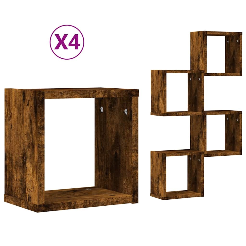 VidaXL Wandplanken met opslag 4 pcs Bruin 26 x 15 x 26 cm Bewerkt hout