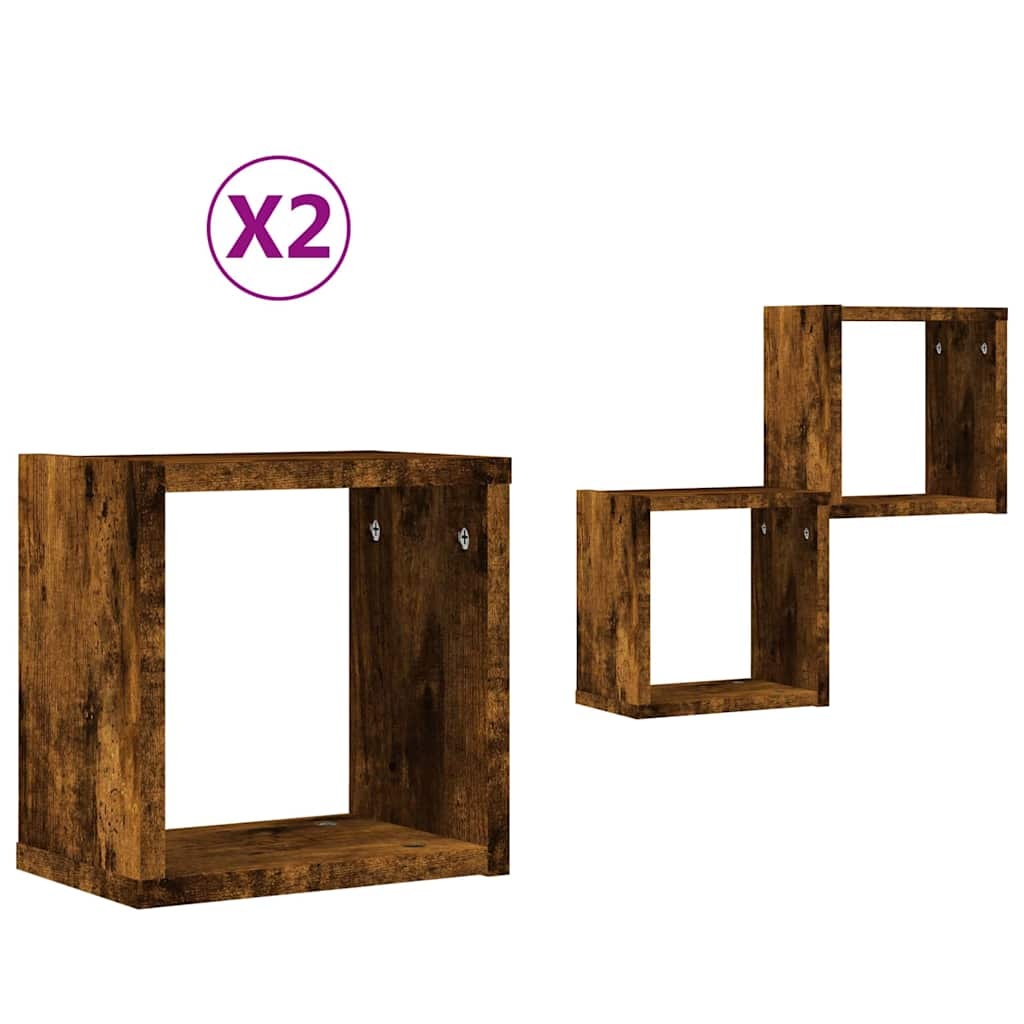 VidaXL Wandplanken met opslag 2 pcs Bruin 26 x 15 x 26 cm Bewerkt hout