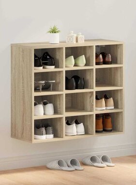 VidaXL Schoenenkast Sonoma Eiken 77,5 x 30 x 67 cm Bewerkt hout