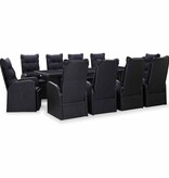 VidaXL Buiten eetset met kussen 11 pcs Zwart Poly riet