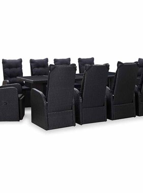 VidaXL Buiten eetset met kussen 11 pcs Zwart Poly riet