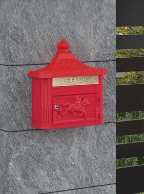 VidaXL Wandgemonteerde brievenbus met opslag Rood 40,5 x 15,5 x 44 cm