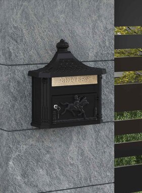 VidaXL Wandgemonteerde brievenbus met opslag Zwart 40,5 x 15,5 x 44 cm