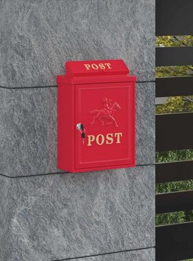 VidaXL Wandgemonteerde brievenbus met opslag Rood 29 x 13 x 41 cm