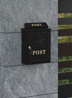 VidaXL Wandgemonteerde brievenbus met opslag Zwart 29 x 13 x 41 cm