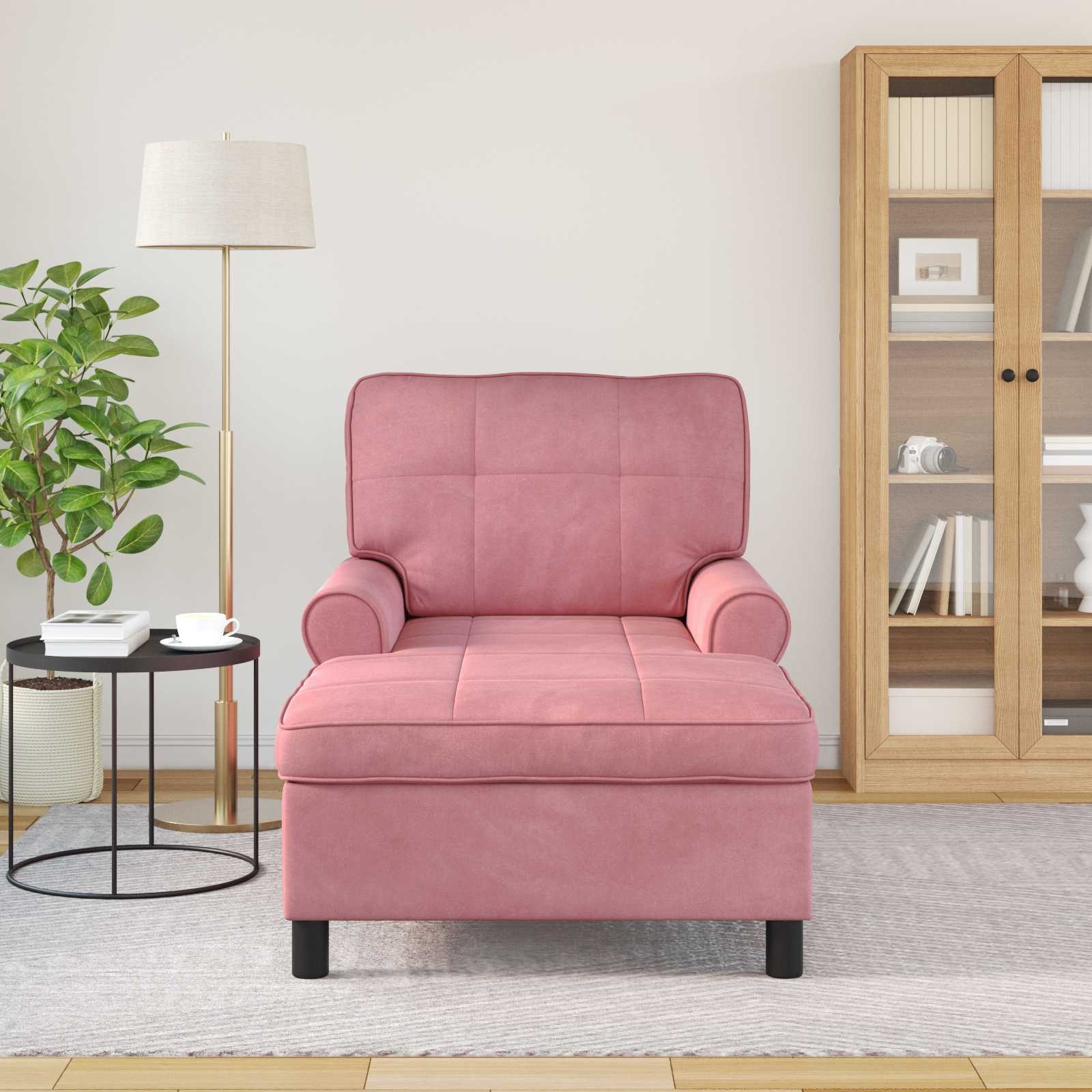 VidaXL Chaise Lounge met kussen Roze 91 x 157 x 91 cm Fluweel