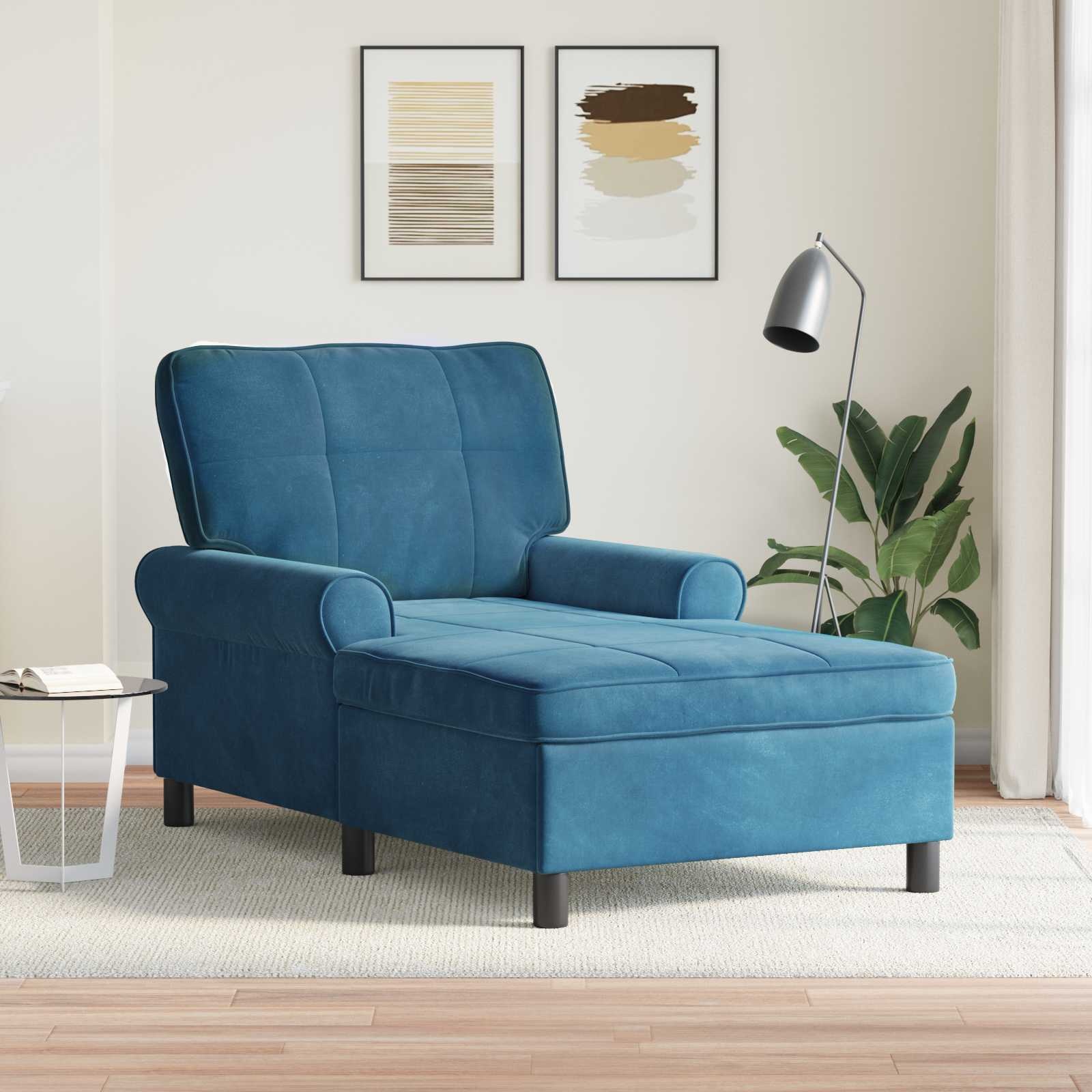 VidaXL Chaise Lounge met kussen Blauw 91 x 157 x 91 cm Fluweel