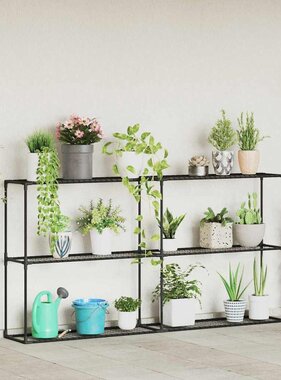 VidaXL 3-laags plantenstandaard Zwart 200 x 32 x 104 cm Staal