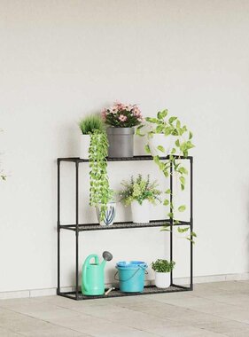 VidaXL 3-laags plantenstandaard Zwart 100 x 32 x 102 cm Staal