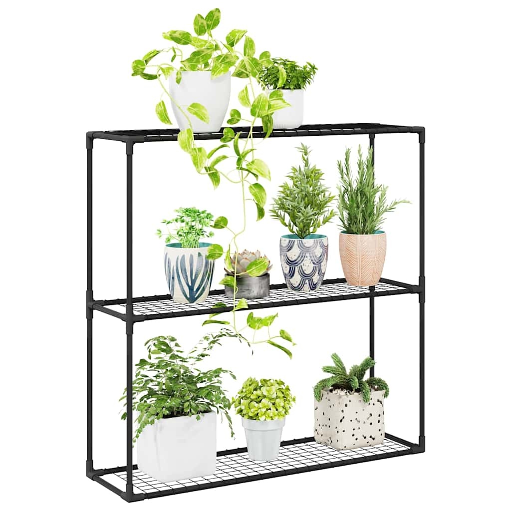 VidaXL 3-laags plantenstandaard Zwart 100 x 32 x 102 cm Staal