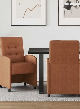 VidaXL Dining Stoelen met Wielen 2 pcs Bruin 57 x 67 x 98 cm Kunstleer