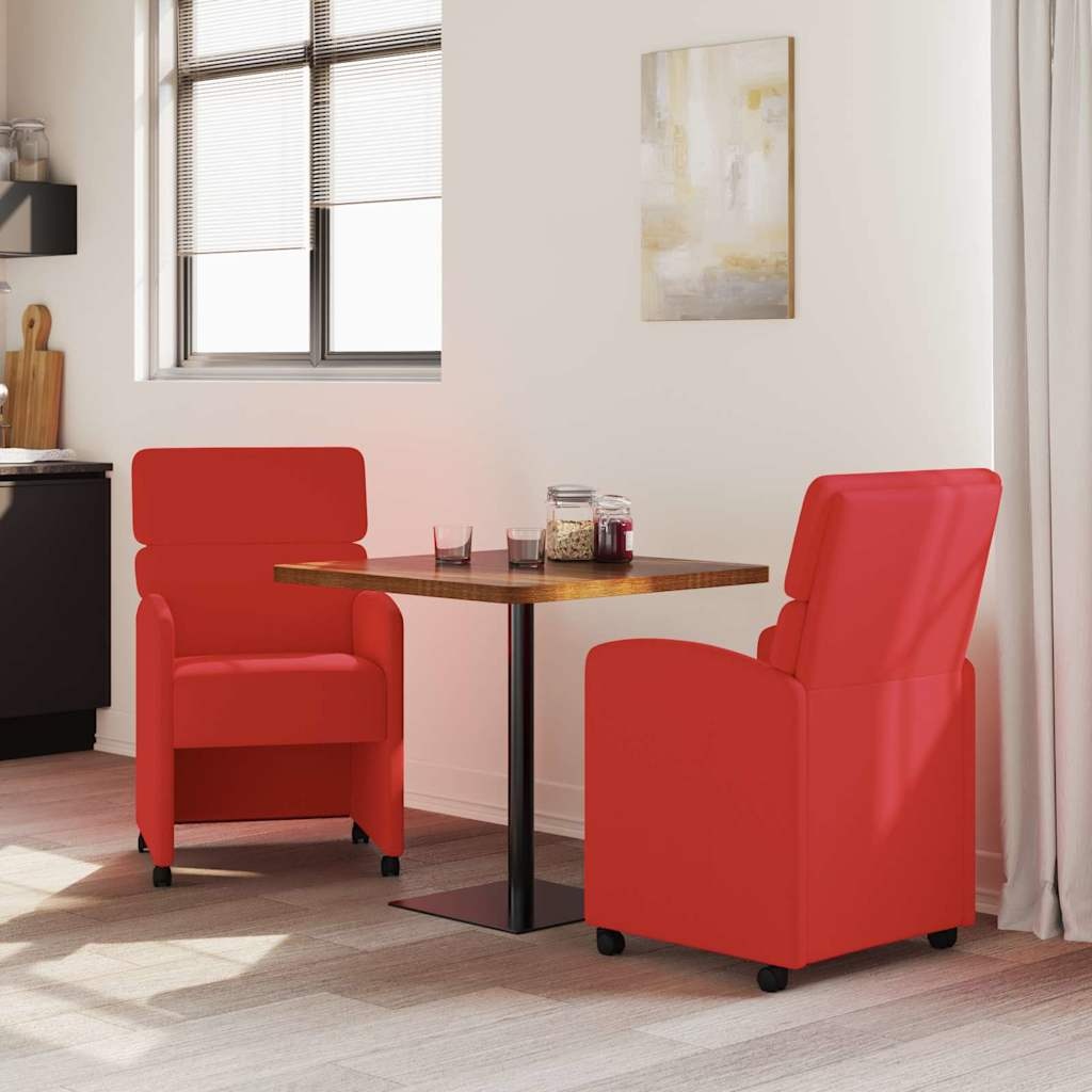 VidaXL Dining Stoelen met Wielen 2 pcs Rood 58 x 65 x 98 cm Kunstleer