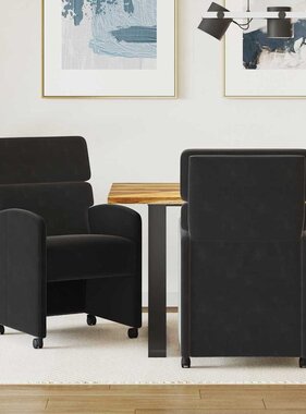 VidaXL Dining Stoelen met Wielen 2 pcs Zwart 58 x 65 x 98 cm Fluweel