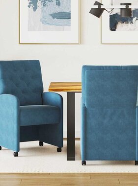 VidaXL Dining Stoelen met Wielen 2 pcs Blauw 58 x 67 x 97 cm Fluweel