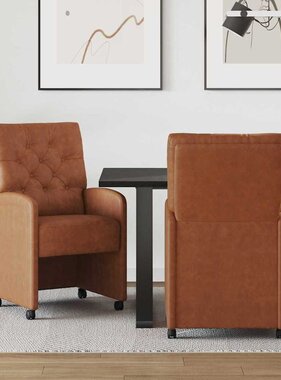 VidaXL Dining Stoelen met Wielen 2 pcs Bruin 58 x 67 x 97 cm Kunstleer