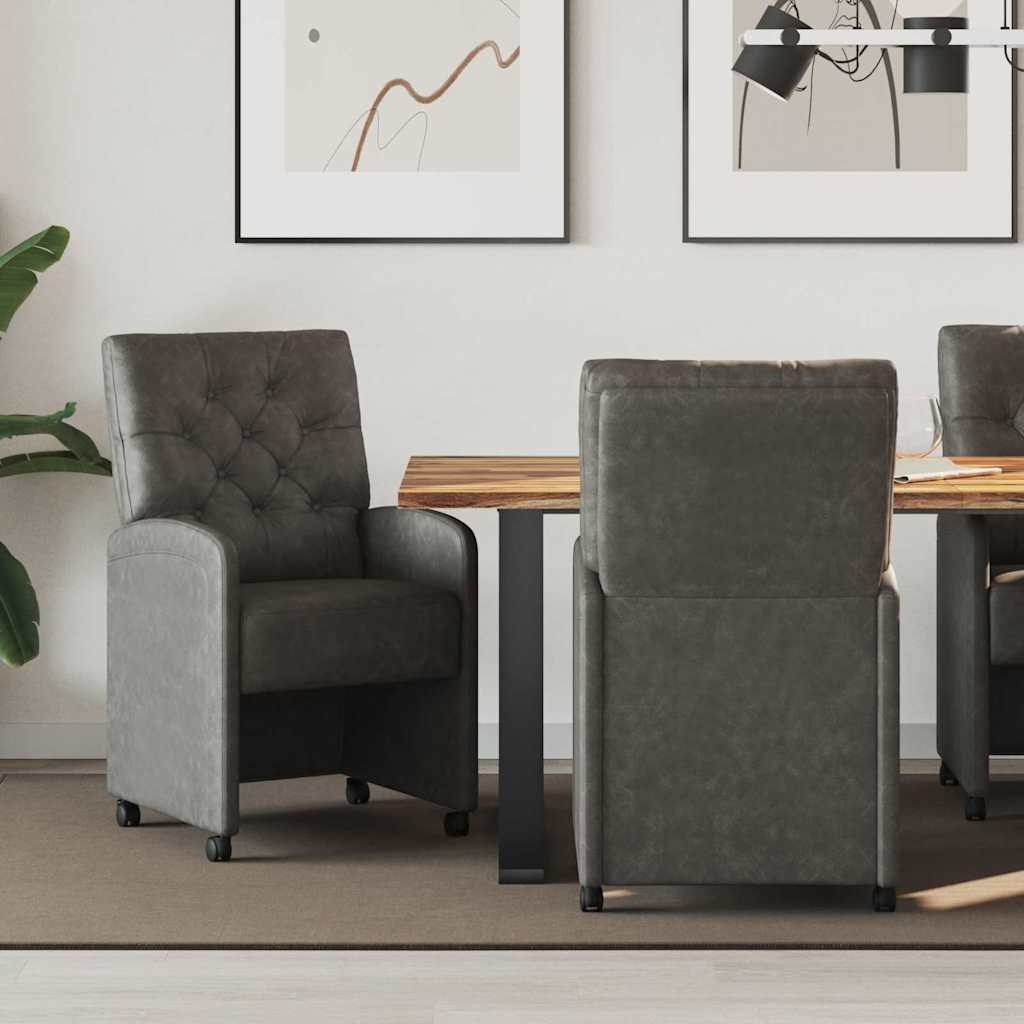 VidaXL Dining Stoelen met Wielen 2 pcs Zwart 58 x 67 x 97 cm Kunstleer