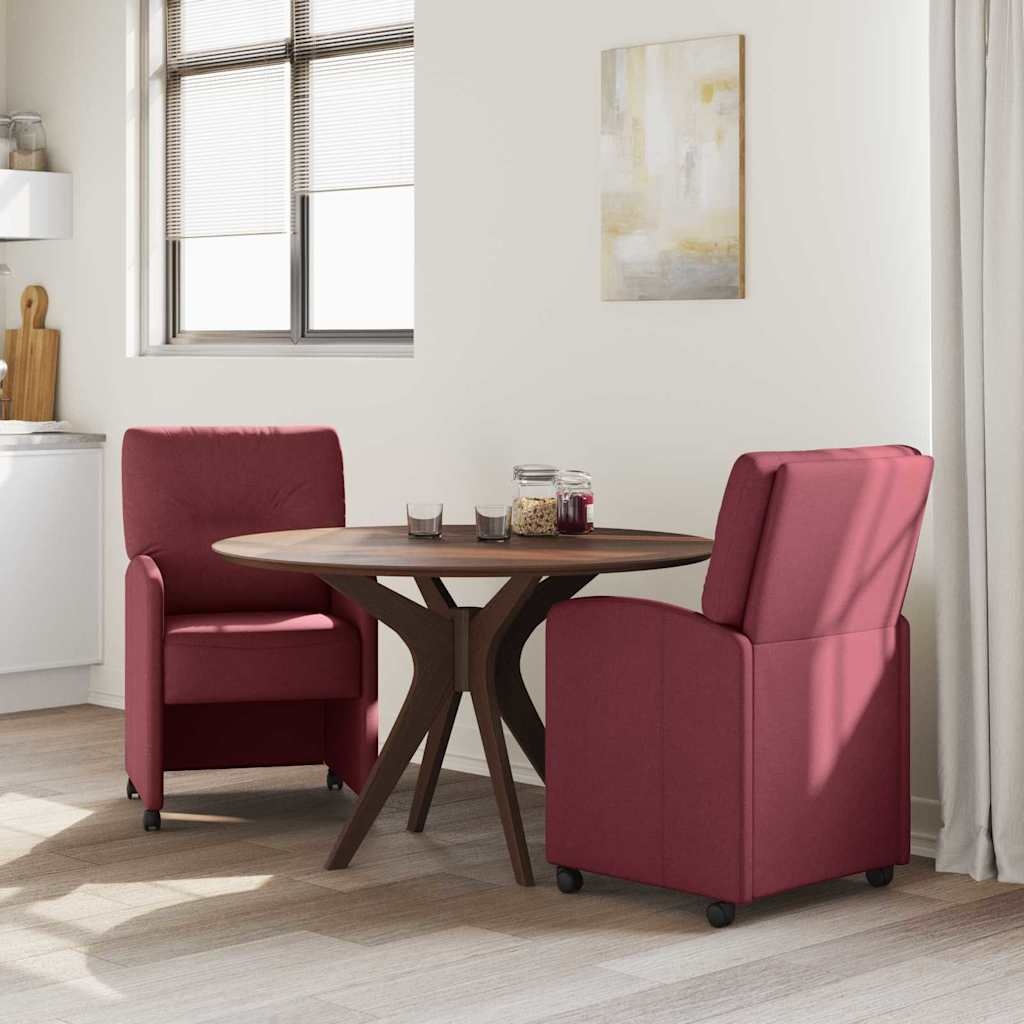 VidaXL Dining Stoelen met Wielen 2 pcs Wijnrood 57 x 67 x 95 cm Stof