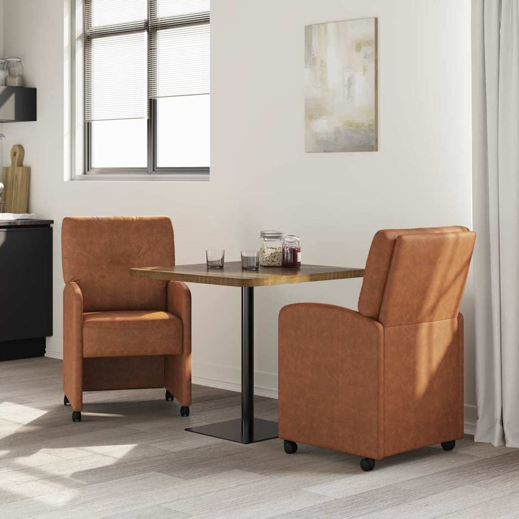 VidaXL Dining Stoelen met Wielen 2 pcs Bruin 57 x 67 x 95 cm Kunstleer