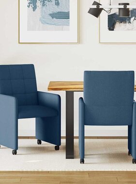 VidaXL Dining Stoelen met Wielen 2 pcs Blauw 58 x 65 x 94 cm Stof