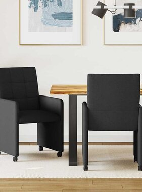 VidaXL Dining Stoelen met Wielen 2 pcs Zwart 58 x 65 x 94 cm Stof
