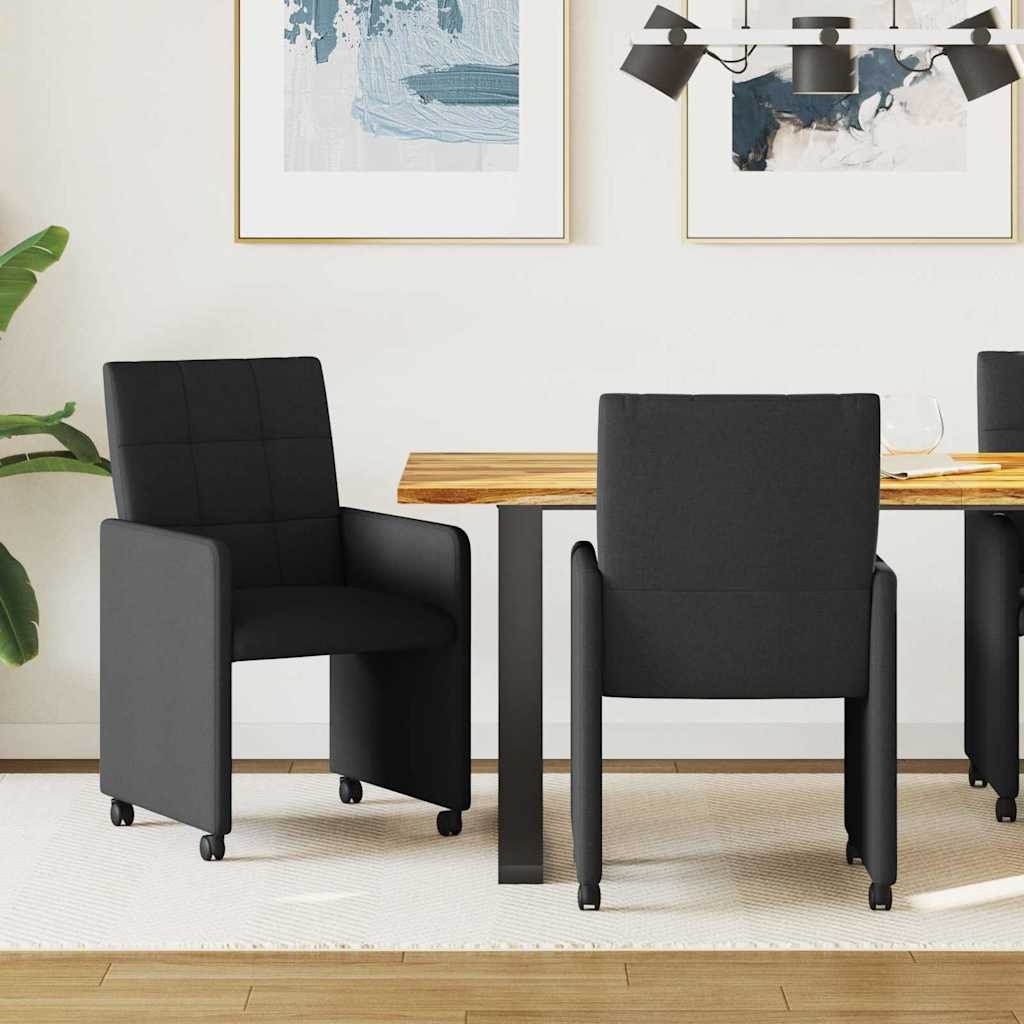 VidaXL Dining Stoelen met Wielen 2 pcs Zwart 58 x 65 x 94 cm Stof