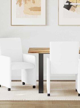 VidaXL Dining Stoelen met Wielen 2 pcs Wit 57 x 66 x 94 cm Kunstleer