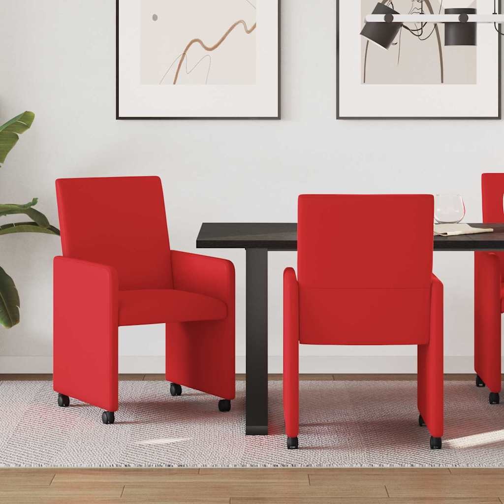 VidaXL Dining Stoelen met Wielen 2 pcs Rood 57 x 66 x 94 cm Kunstleer