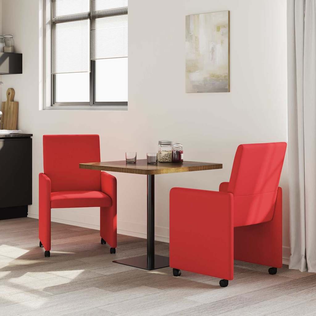 VidaXL Dining Stoelen met Wielen 2 pcs Rood 57 x 66 x 94 cm Kunstleer