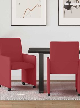 VidaXL Dining Stoelen met Wielen 2 pcs Wijnrood 57 x 66 x 94 cm