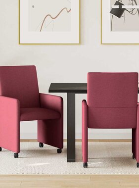 VidaXL Dining Stoelen met Wielen 2 pcs Wijnrood 57 x 66 x 94 cm Stof