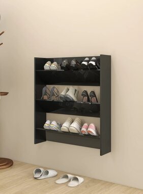 VidaXL Wandschoenenkast 80x18x90 cm bewerkt hoogglans zwart
