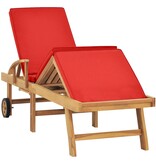 VidaXL Ligbed met kussen massief teakhout rood