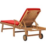 VidaXL Ligbed met kussen massief teakhout rood