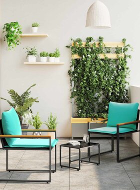 VidaXL Meubelsets met kussen 3 pcs Zwart en Turquoise Rattan