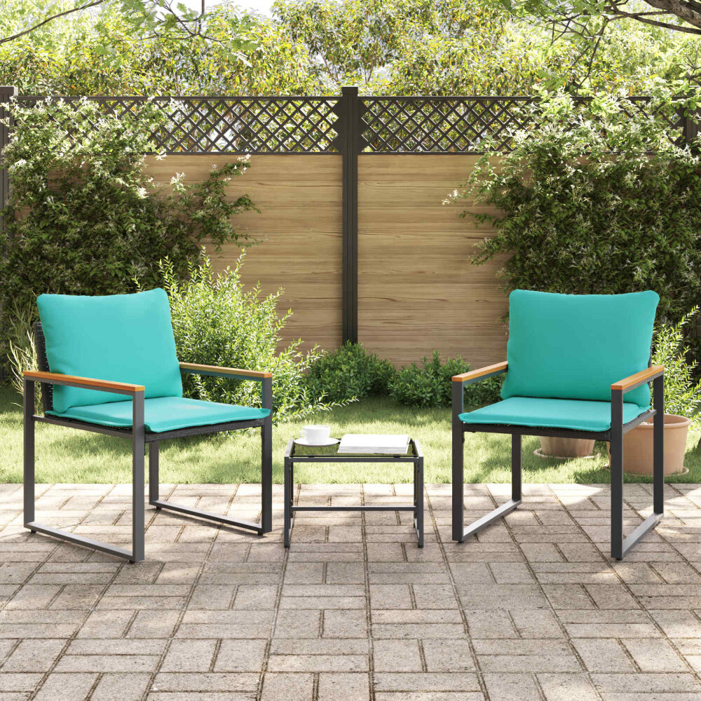 VidaXL Meubelsets met kussen 3 pcs Zwart en Turquoise Rattan