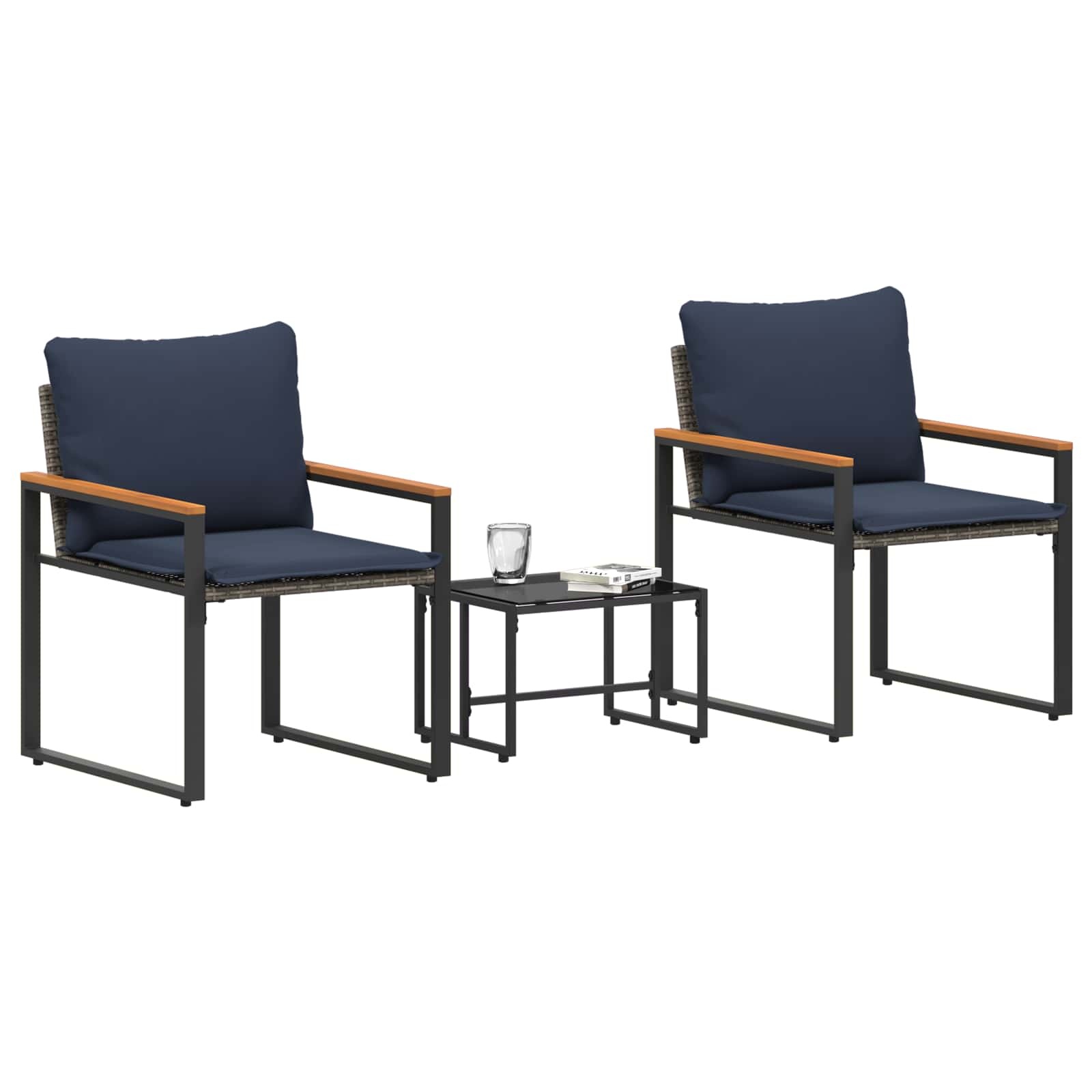 VidaXL Meubelsets met kussen 3 pcs Grijs en Marineblauw Rattan