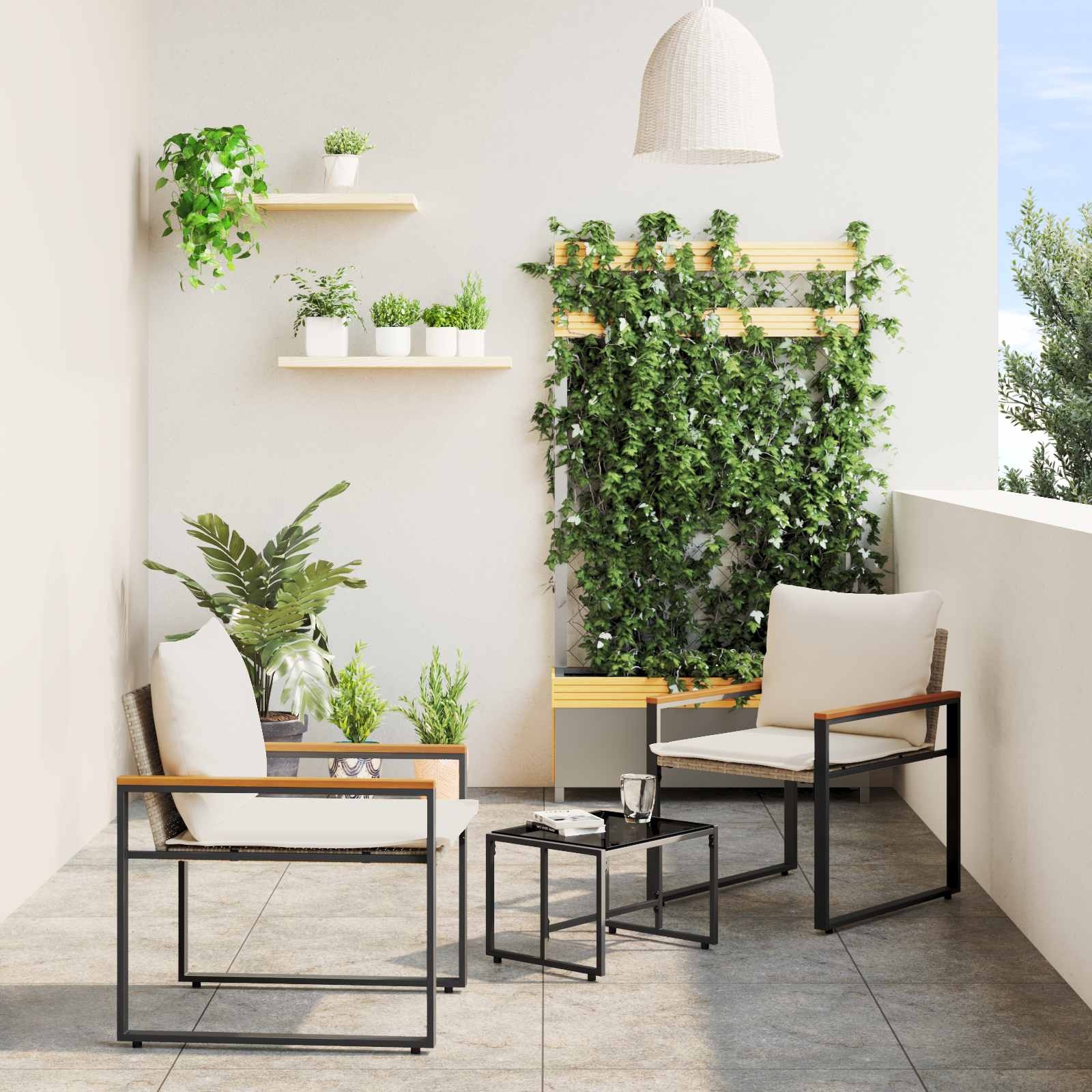 VidaXL Meubelsets met kussen 3 pcs Beige en Crème Wit Rattan