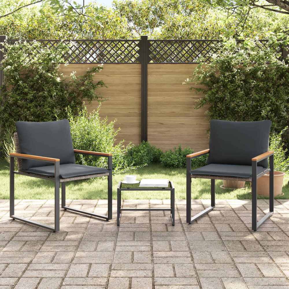 VidaXL Meubelsets met kussen 3 pcs Grijs en Donkergrijs Rattan