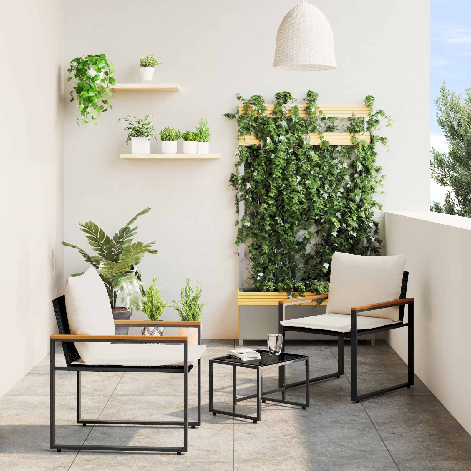 VidaXL Meubelsets met kussen 3 pcs Zwart en Cream Wit Rattan