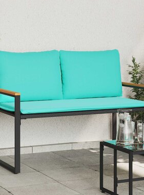VidaXL Bank met kussen Zwart en Turquoise 115 x 65 x 72 cm Rattan