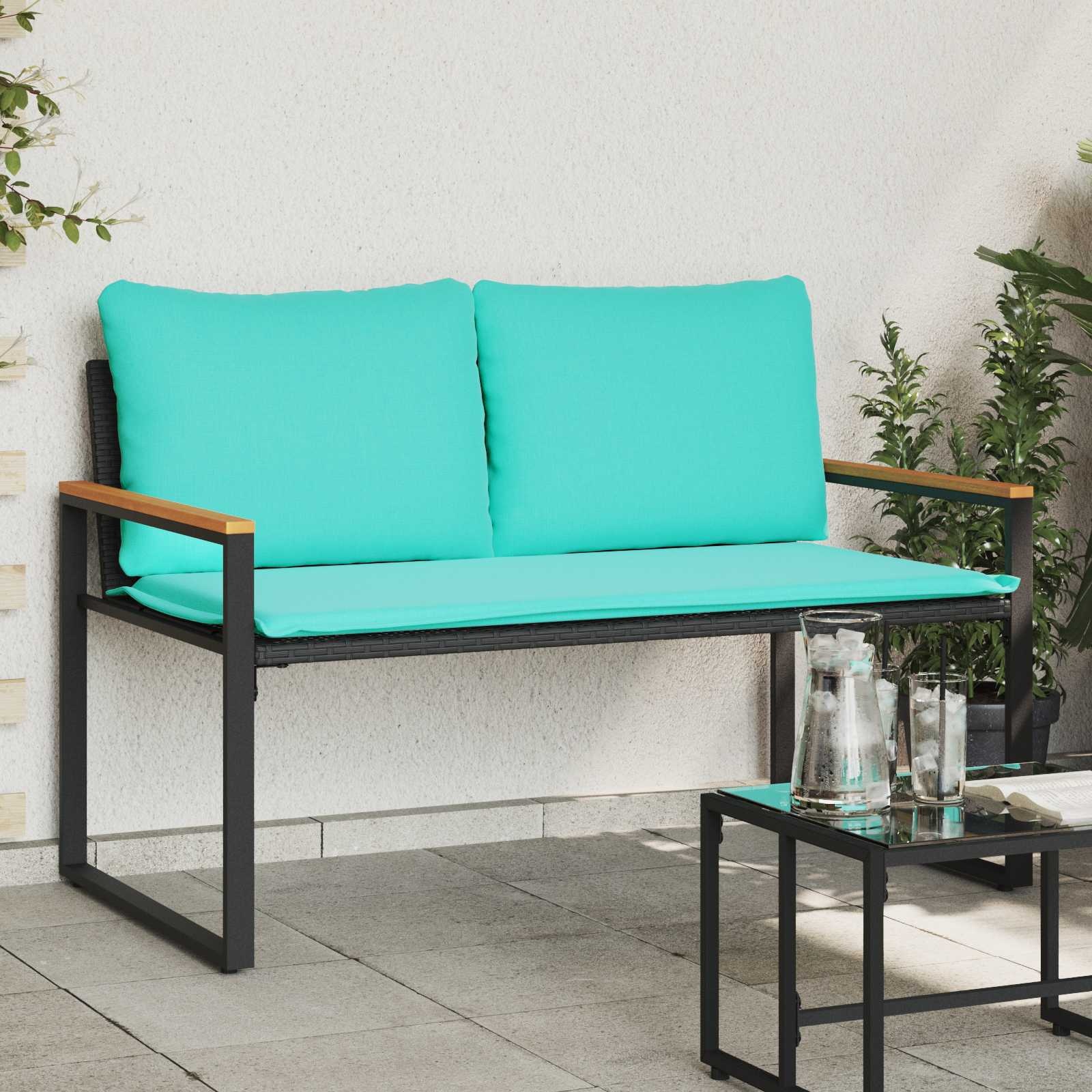 VidaXL Bank met kussen Zwart en Turquoise 115 x 65 x 72 cm Rattan