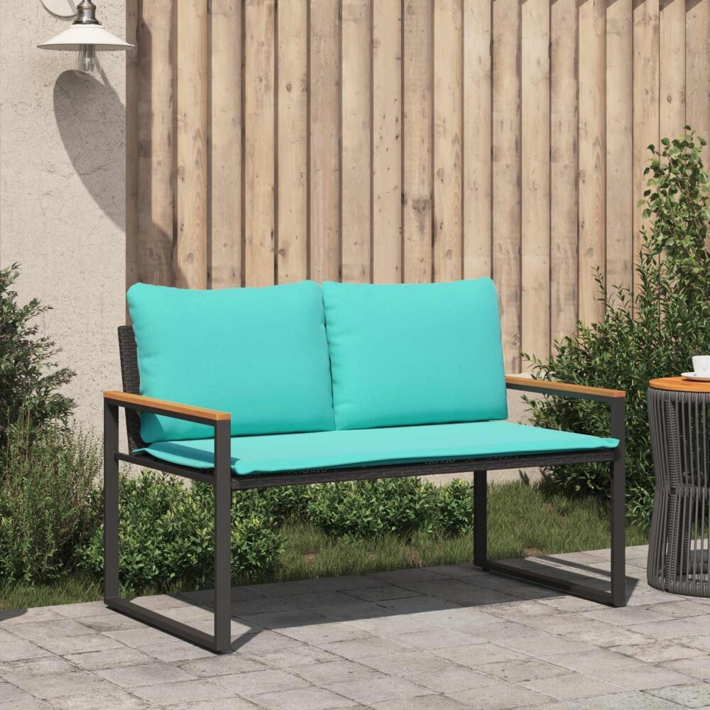 VidaXL Bank met kussen Zwart en Turquoise 115 x 65 x 72 cm Rattan