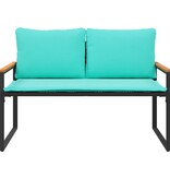 VidaXL Bank met kussen Zwart en Turquoise 115 x 65 x 72 cm Rattan