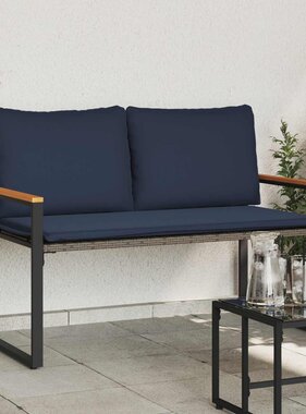 VidaXL Bank met kussen Grijs en Marineblauw 115 x 65 x 72 cm Rattan