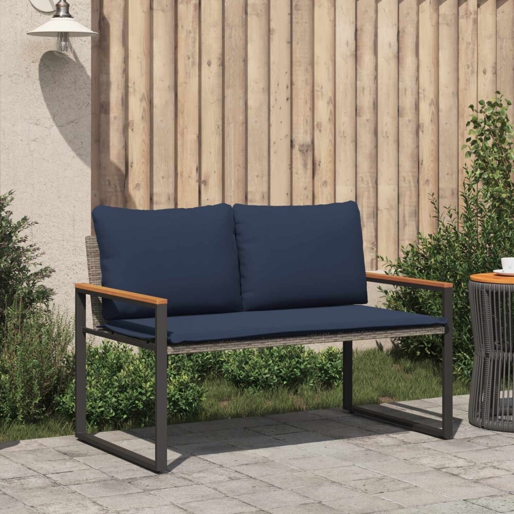 VidaXL Bank met kussen Grijs en Marineblauw 115 x 65 x 72 cm Rattan